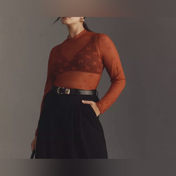 New w/ Tags NWT Anthropologie Maeve Bow Lace Turtleneck Elegant Lace Top Size XS - Picture 2 of 8